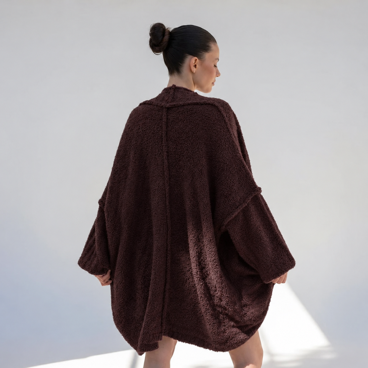 Teddy Cocoon Cardigan in Dark Burgundy