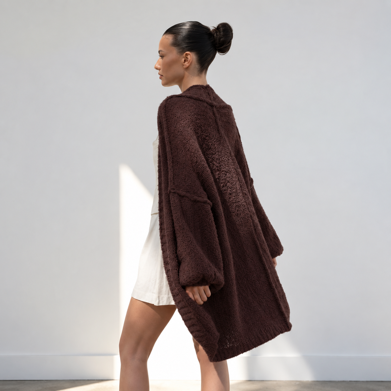 Teddy Cocoon Cardigan in Dark Burgundy