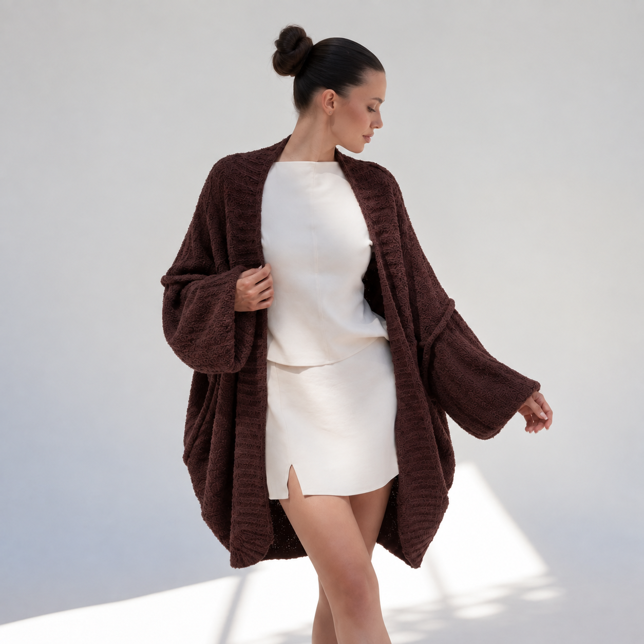 Teddy Cocoon Cardigan in Dark Burgundy