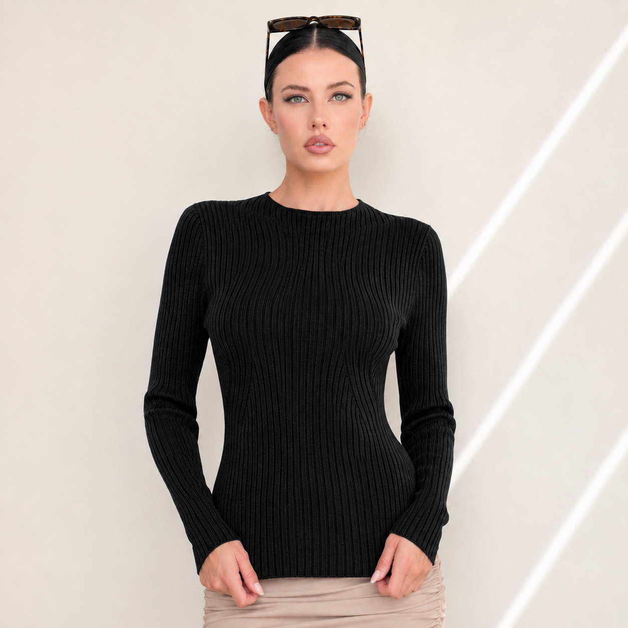 THE ELISE SCULPTED RIB KNIT TOP