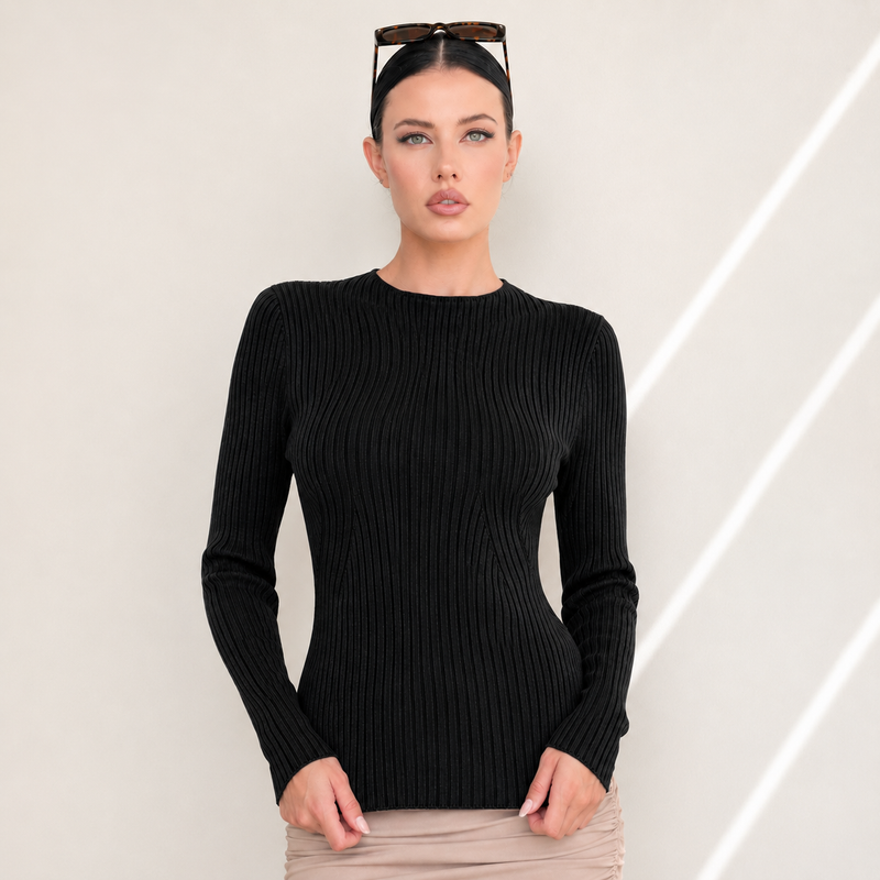 THE ELISE SCULPTED RIB KNIT TOP
