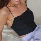 Cowl draped corset in nylon mesh