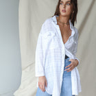 Lat One! Cream Oversized Button Up Top In Cotton Gauze