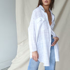 Lat One! Cream Oversized Button Up Top In Cotton Gauze