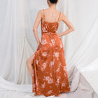 Rust Floral Satin Maxi Dress W/ Slit