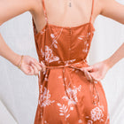 Rust Floral Satin Maxi Dress W/ Slit