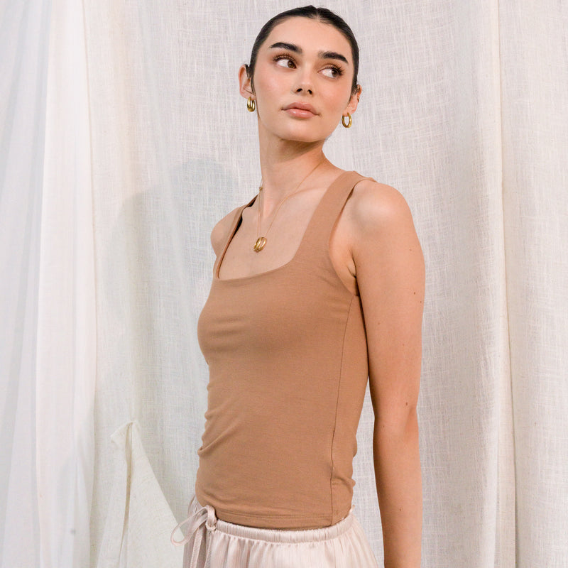 ULTRA SOFT, DOUBLE LINED SQUARE NECK MODAL TANK TOP