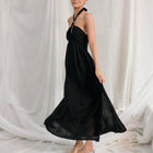 Halter Neck Shirring With Side Slit Detailed Dress