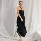Halter Neck Shirring With Side Slit Detailed Dress