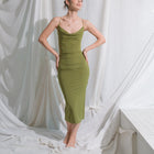 Best Seller - Moss Green Midi Dress in Silky Performance Fabric