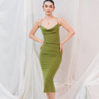 Best Seller - Moss Green Midi Dress in Silky Performance Fabric