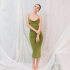 Best Seller - Moss Green Midi Dress in Silky Performance Fabric