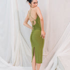 Best Seller - Moss Green Midi Dress in Silky Performance Fabric