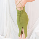 Best Seller - Moss Green Midi Dress in Silky Performance Fabric