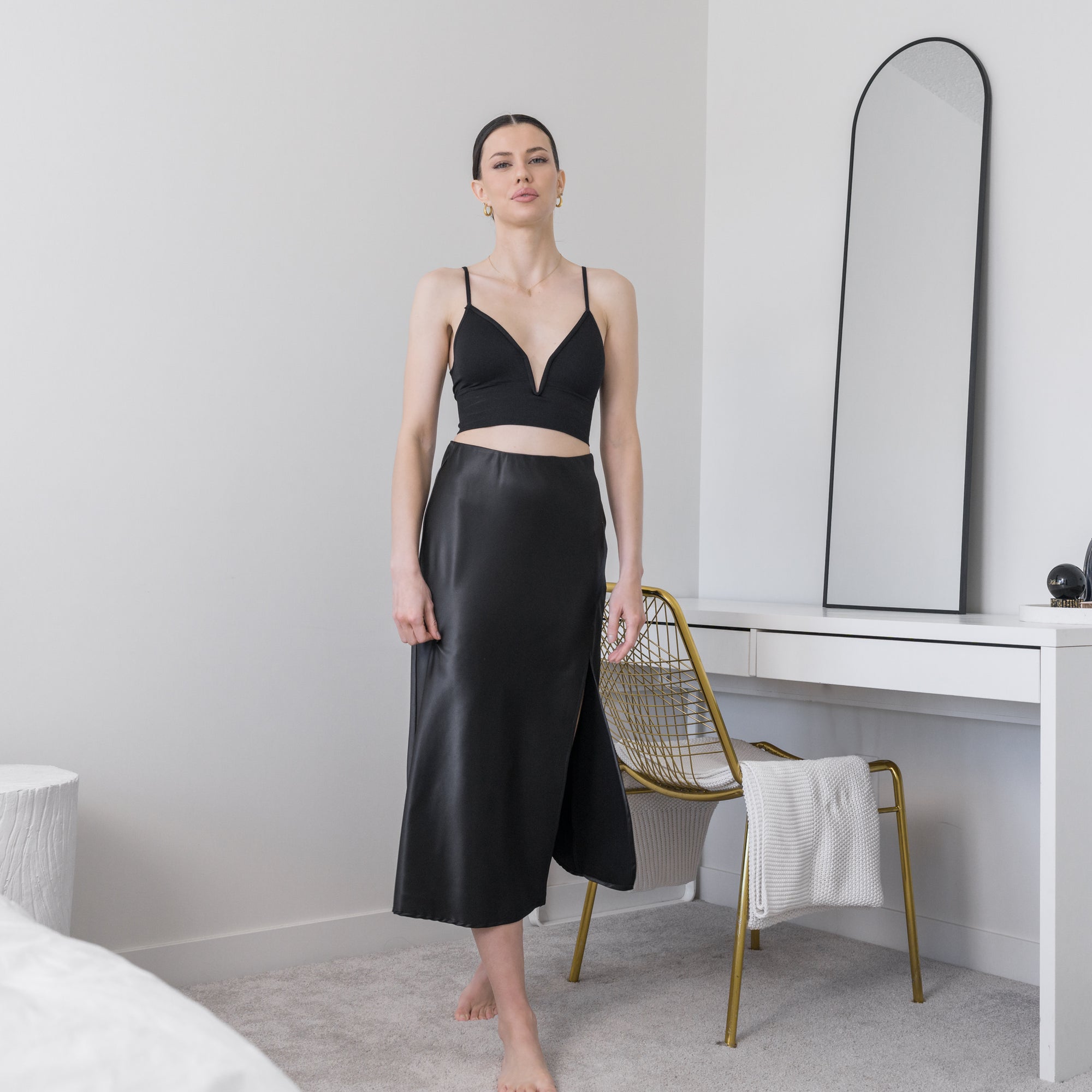 Heavy Satin Skirt With Slit