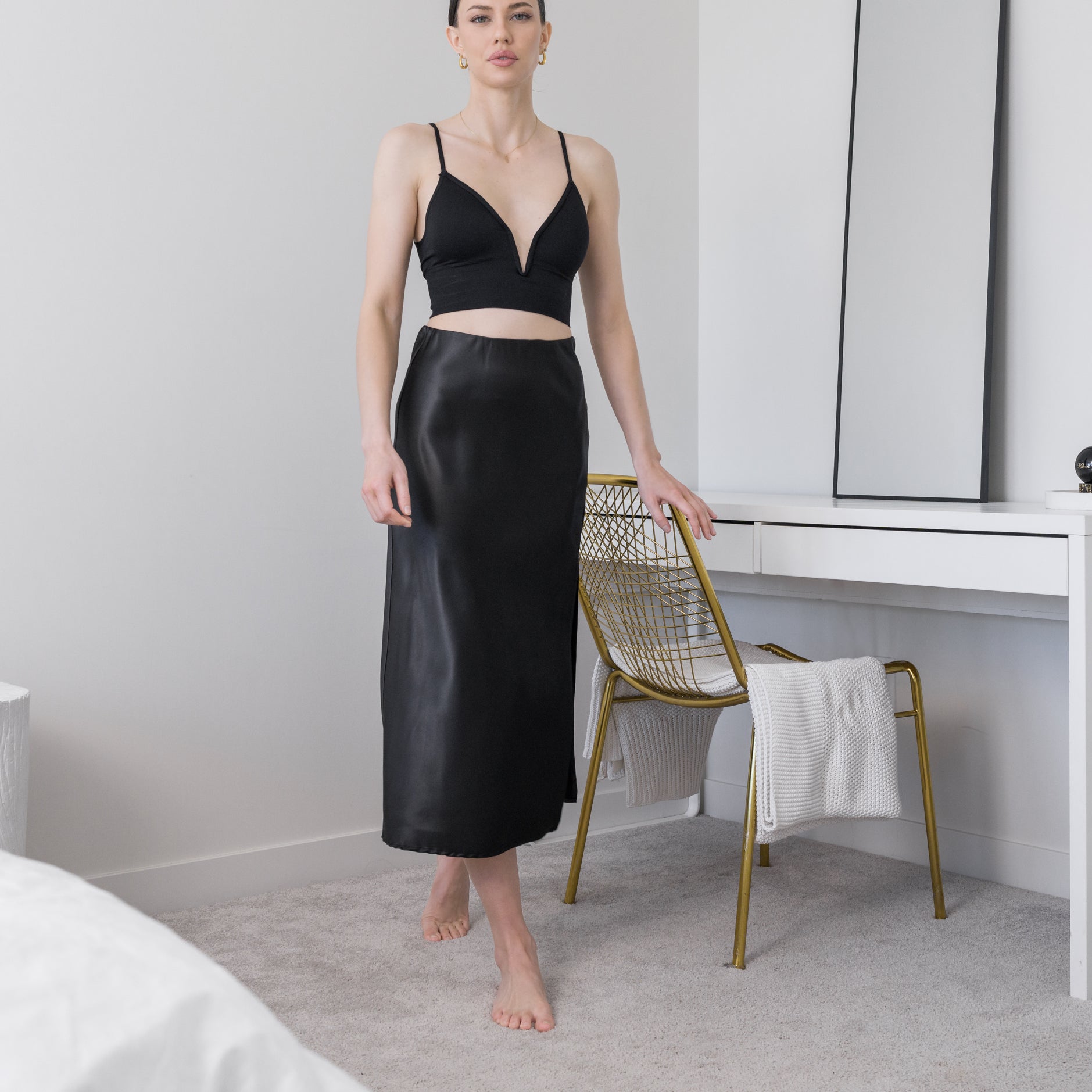 Heavy Satin Skirt With Slit