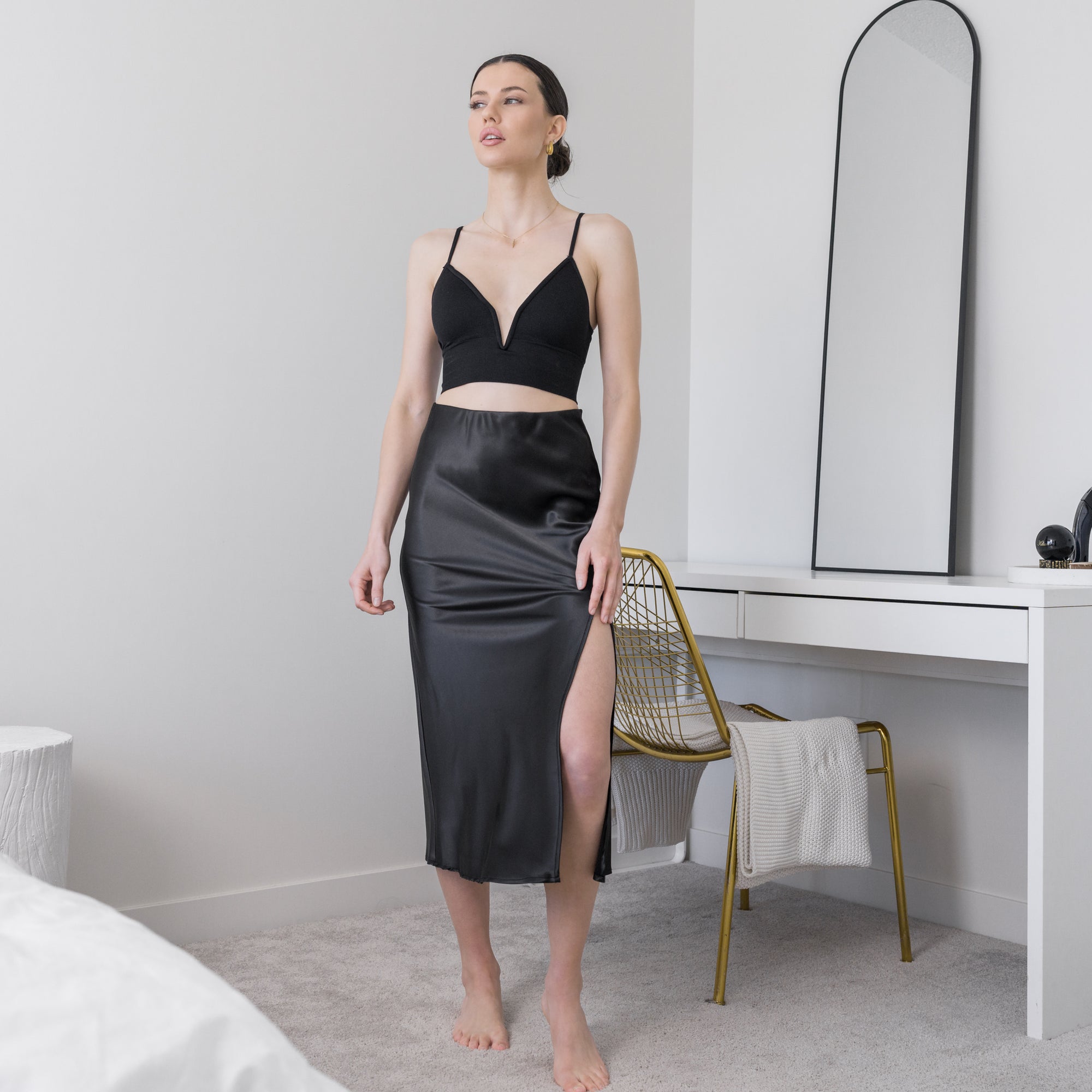 Heavy Satin Skirt With Slit