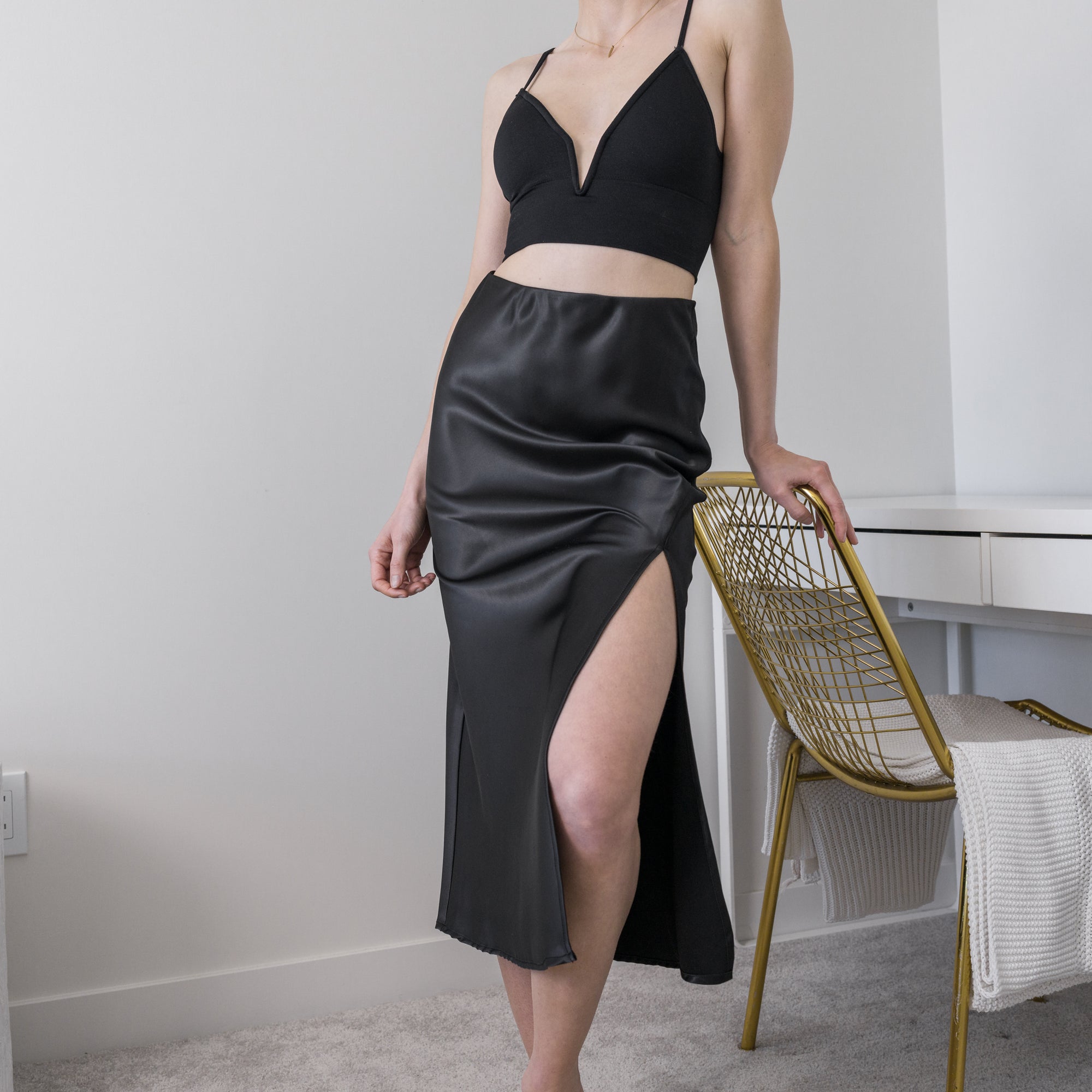 Heavy Satin Skirt With Slit