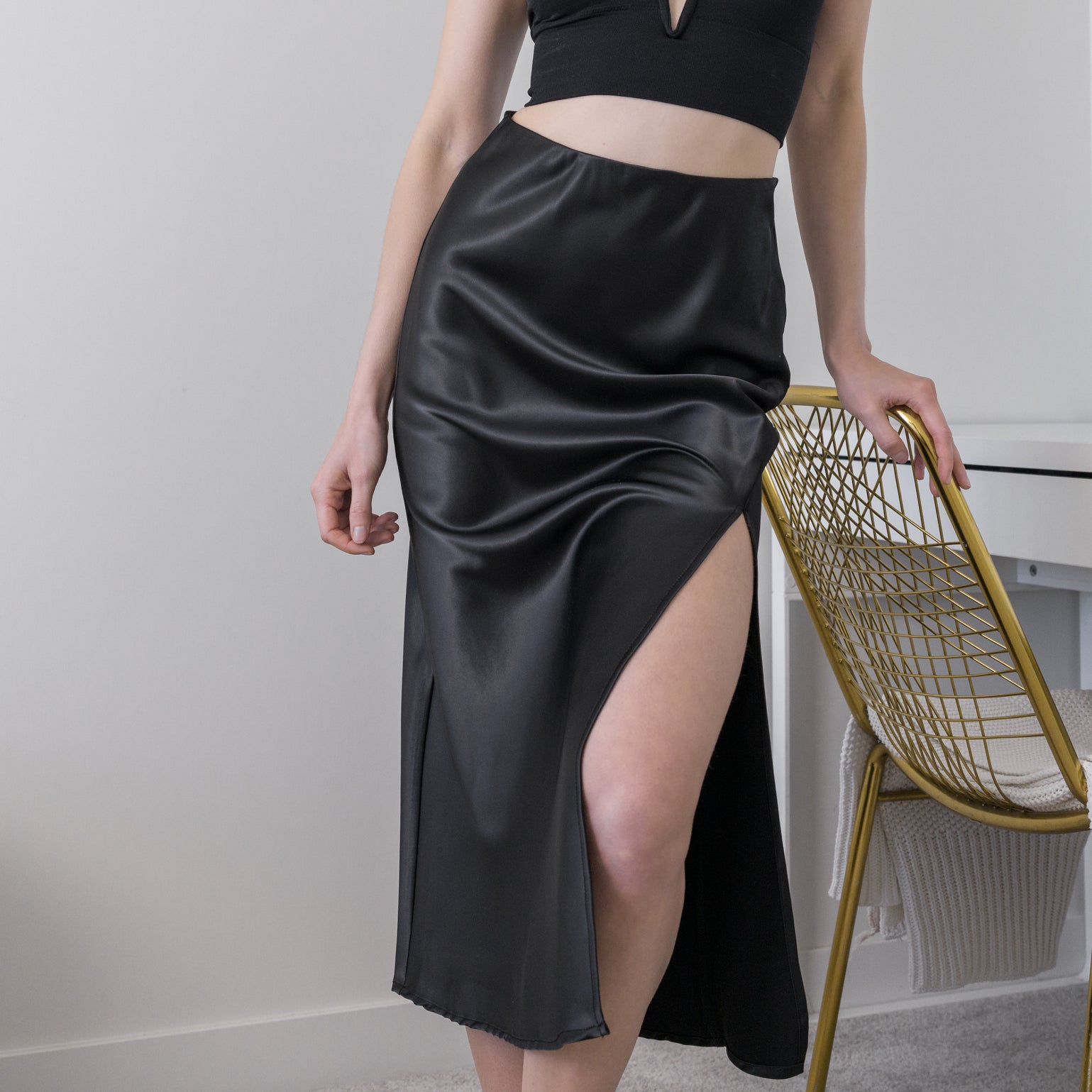 Heavy Satin Skirt With Slit