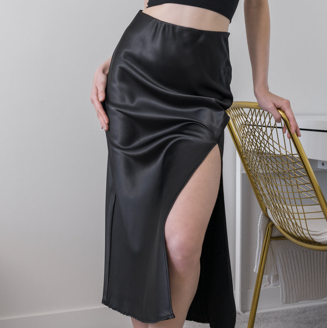 Heavy Satin Skirt With Slit
