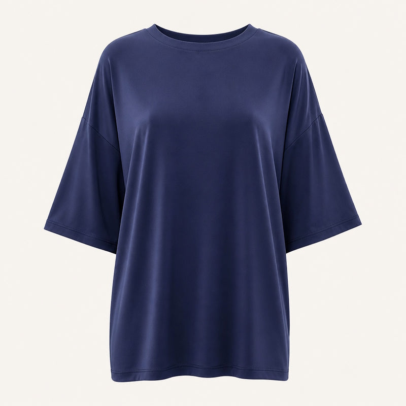 Cupro Boyfriend Tee in Navy