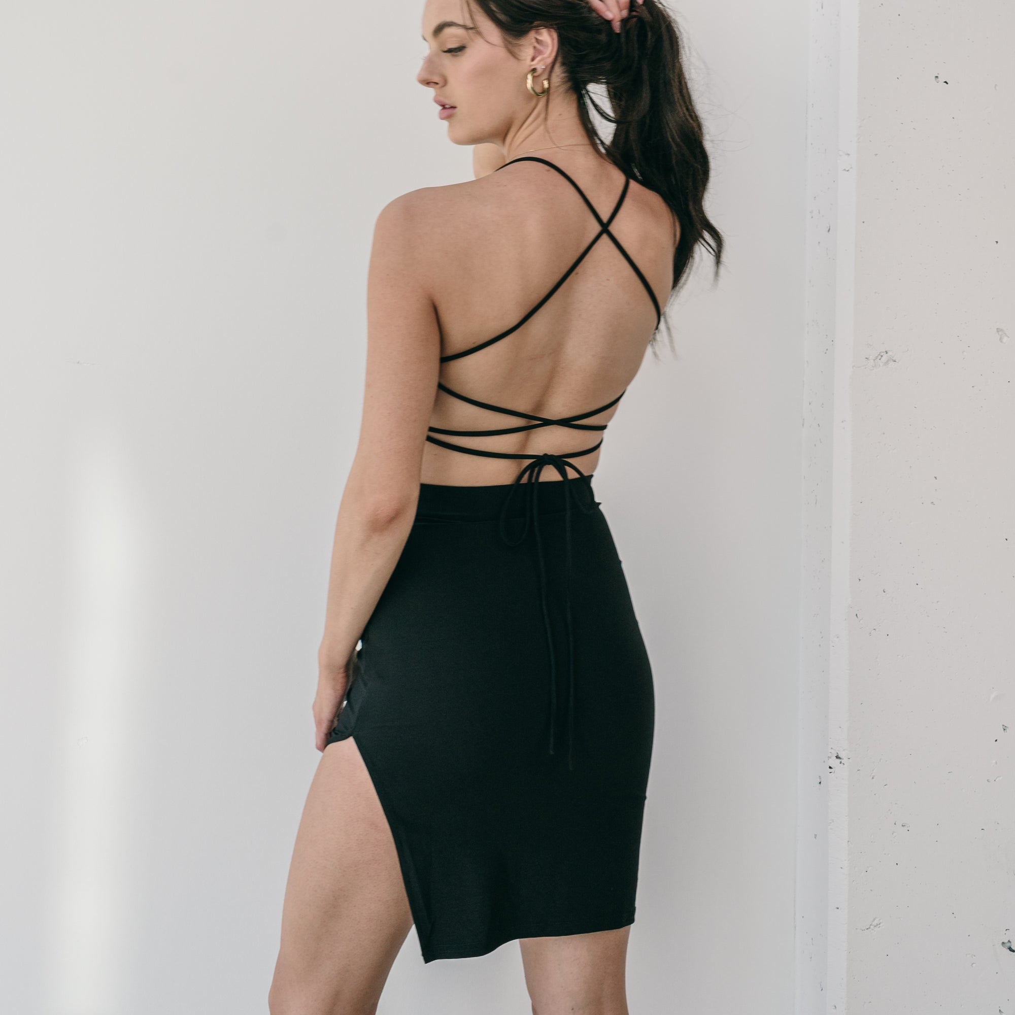 Open Back Lace Up Ity Short Dress | OKAKIE Open Back Lace Up Ity Short Dress | OKAKIE
