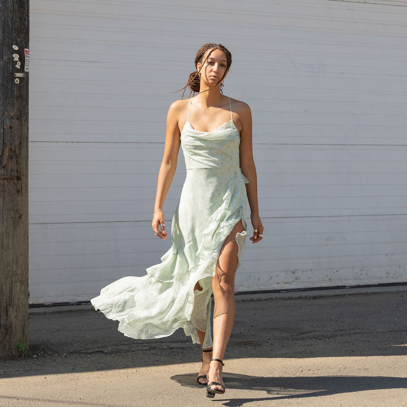 Sage Chiffon Print Dress