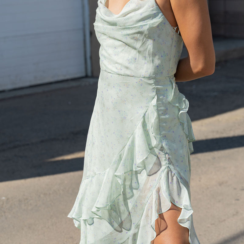Sage Chiffon Print Dress