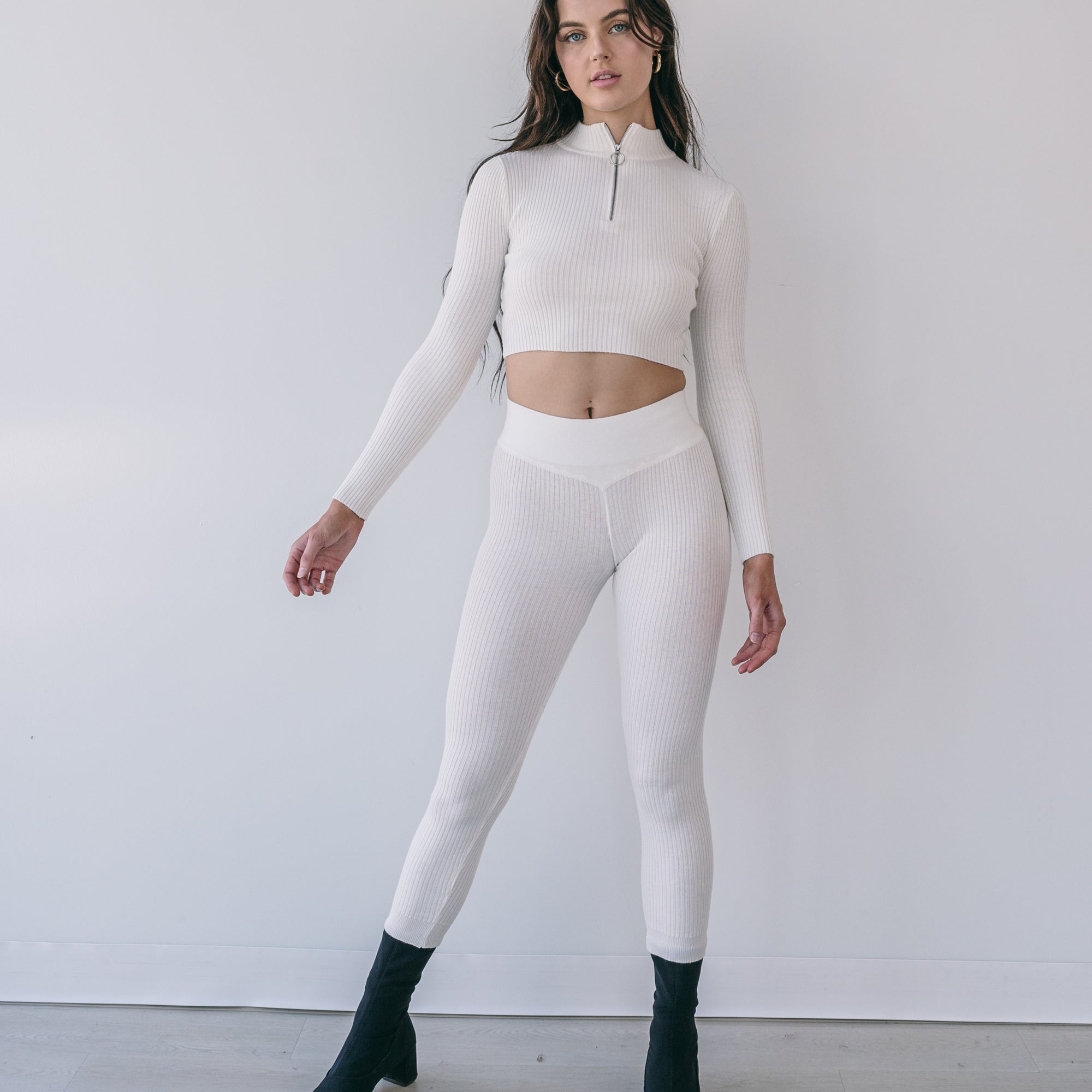 Sweater Two Piece Long Sleeve Crop And Legging Sets
