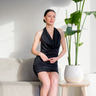 Black Cowl Halter Mini Dress