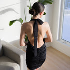 Black Cowl Halter Mini Dress