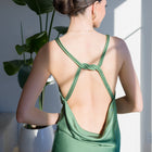 Sage Green Satin Dress With Back Knot Design
