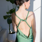 Sage Green Satin Dress With Back Knot Design