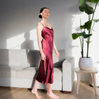 X Back Red-Brown Satin Dress
