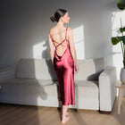 X Back Red-Brown Satin Dress