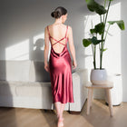X Back Red-Brown Satin Dress
