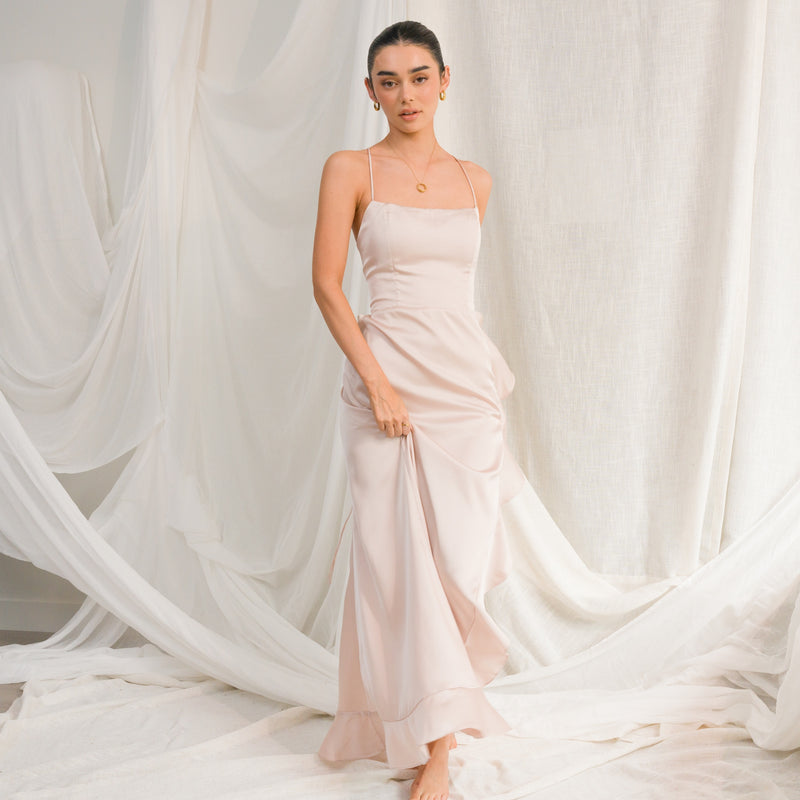 Satin Lace-Up Ruffle Dress