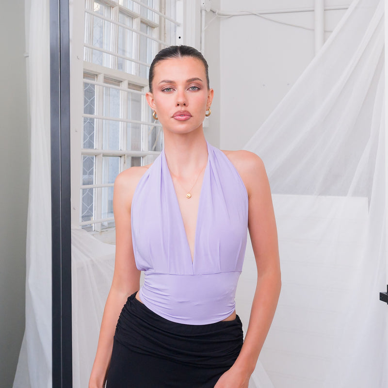 Silky Halter Top in Lavender