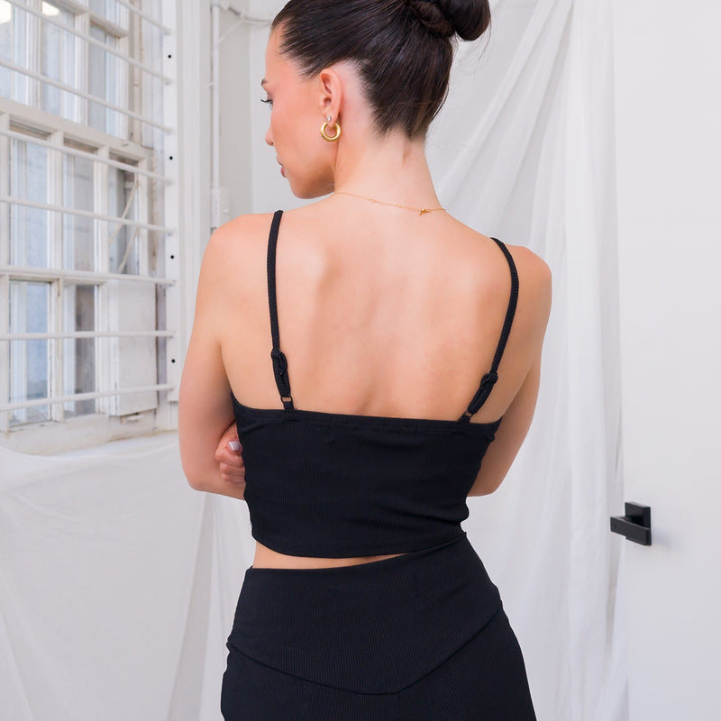 Soft Ribbed Shorts Set in Black