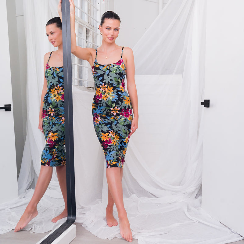 Floral Print Midi Dress With Tie Back Design