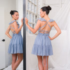 Periwinkle Chiffon Fit and Flair Dress with Lace Up Back