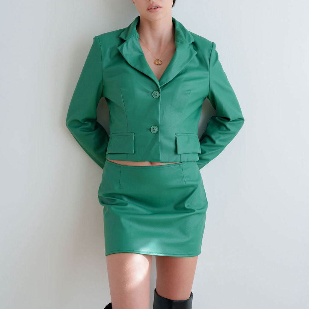 Vegan Leather Skirt And Jacket Set