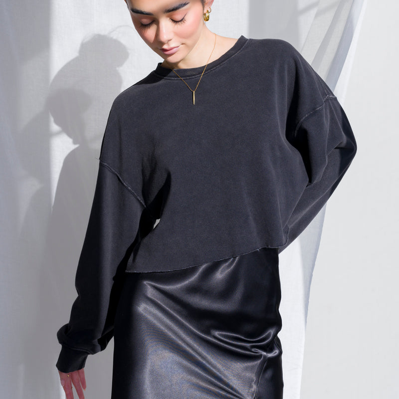 Soft Cotton Sweater in Mineral Washed French Terry