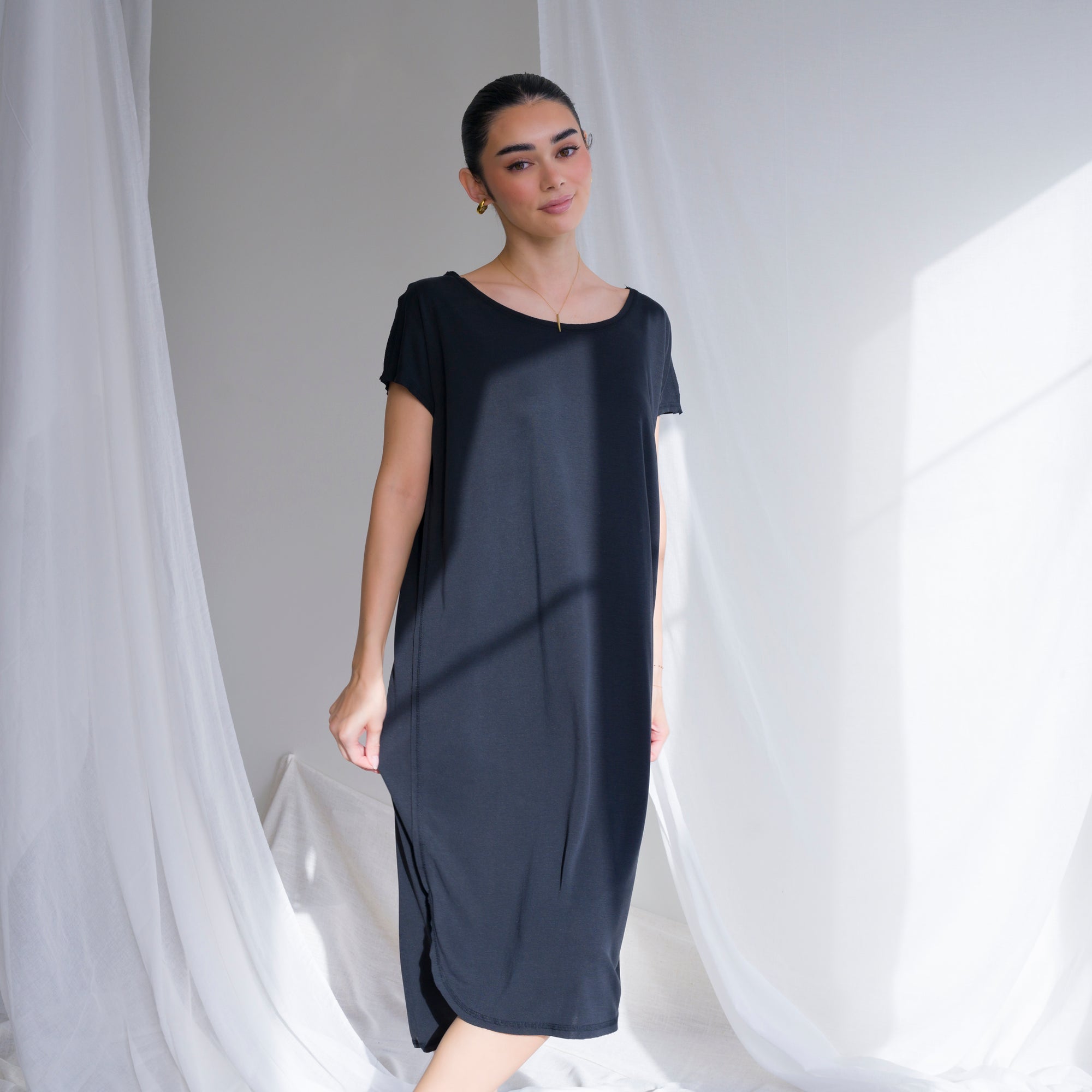 Cupro Cap Sleeve Shift Dress