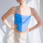 Cowl draped corset in nylon mesh