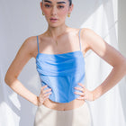 Cowl draped corset in nylon mesh