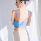 Cowl draped corset in nylon mesh