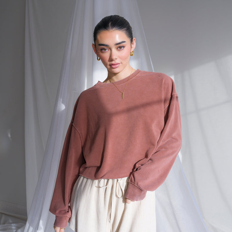 Soft Cotton Sweater in Mineral Washed French Terry