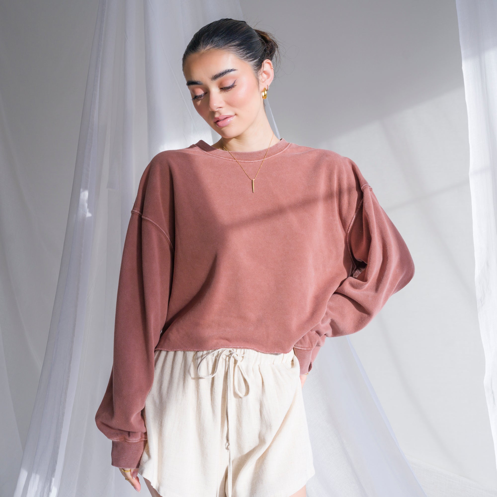 Soft Cotton Sweater in Mineral Washed French Terry