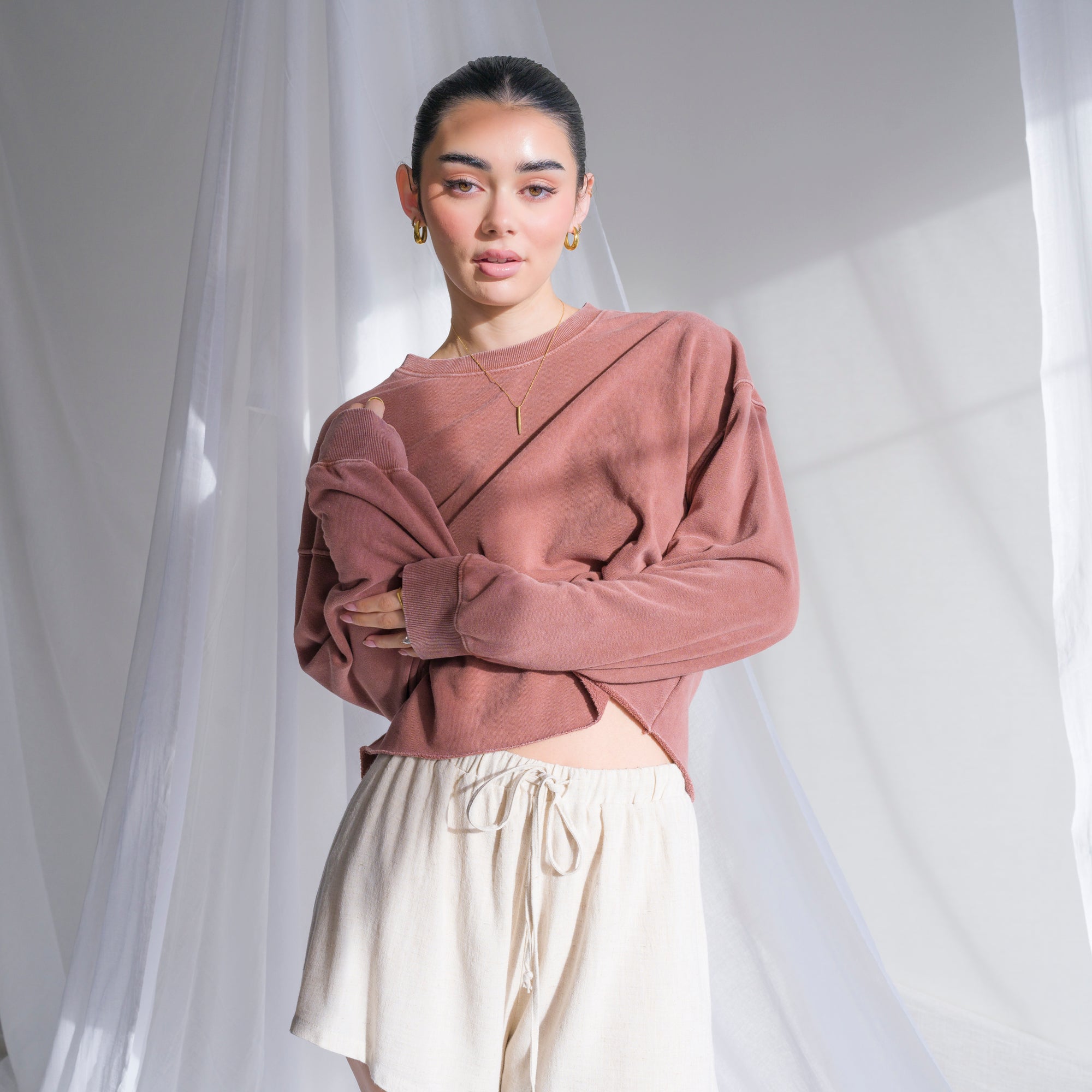 Soft Cotton Sweater in Mineral Washed French Terry